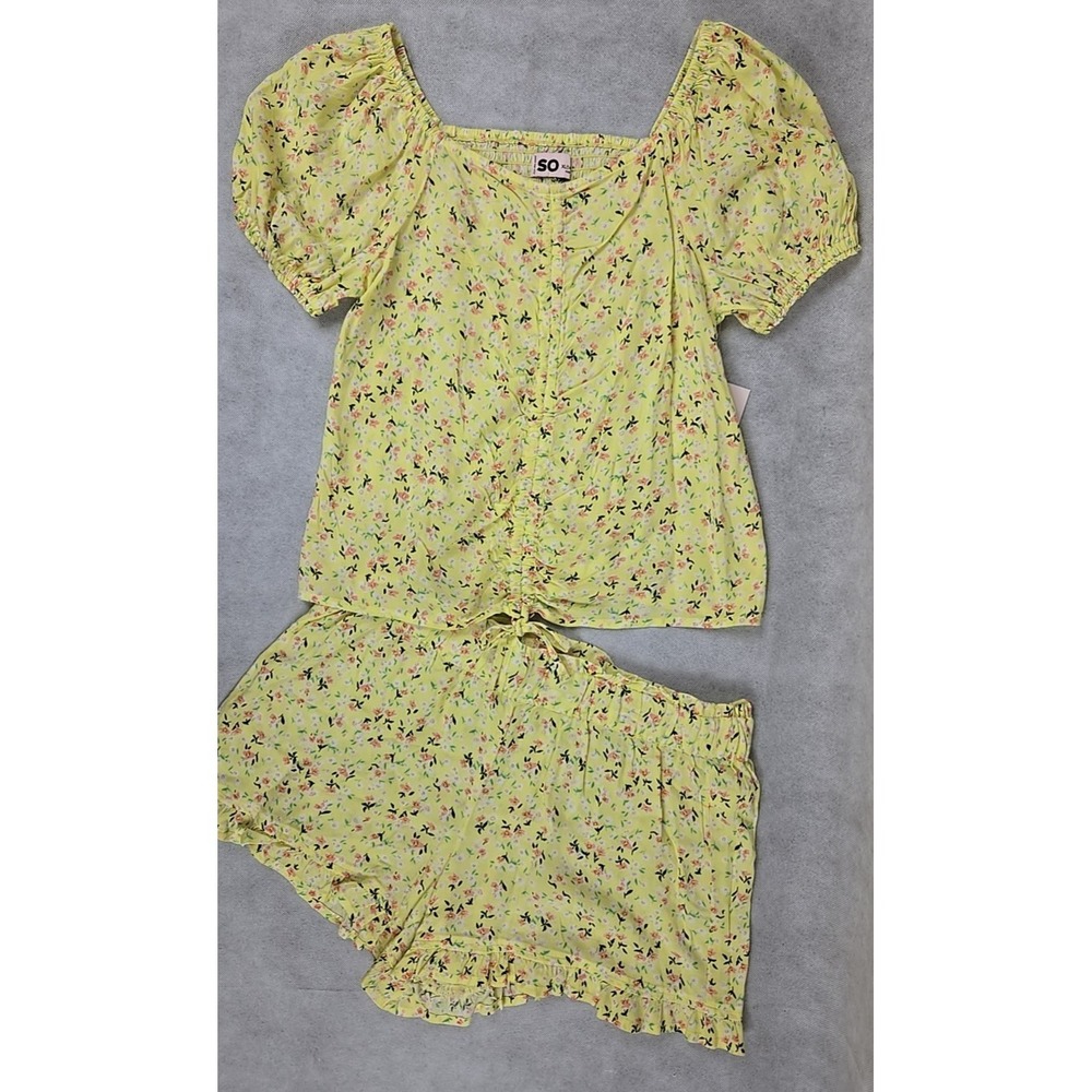 SO Brand Girls Size X-Large (14/16) Short Set Yellow Floral Outfit Summer NEW